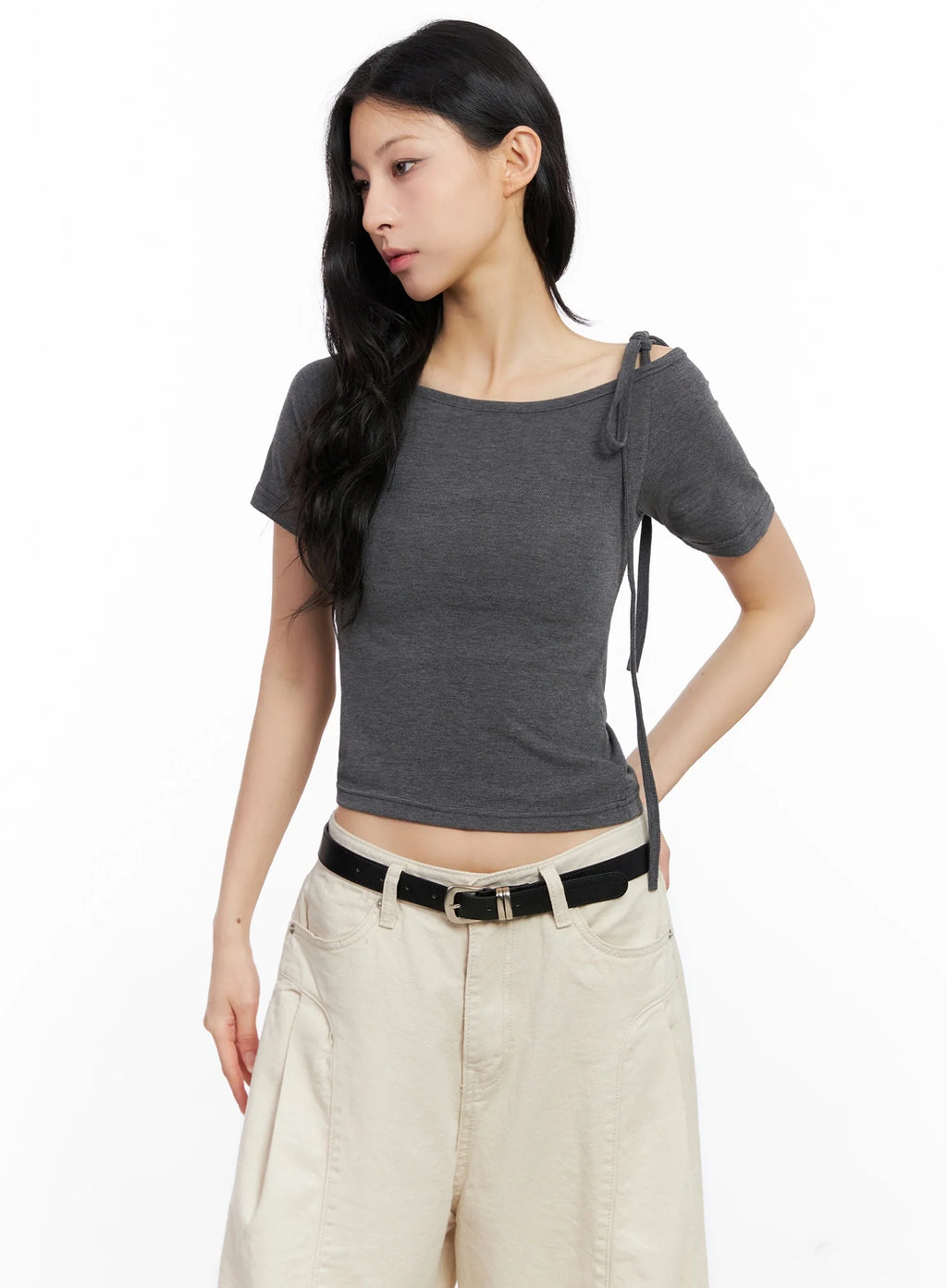 Asymmetric Shoulder-Tie T-Shirt IG508
