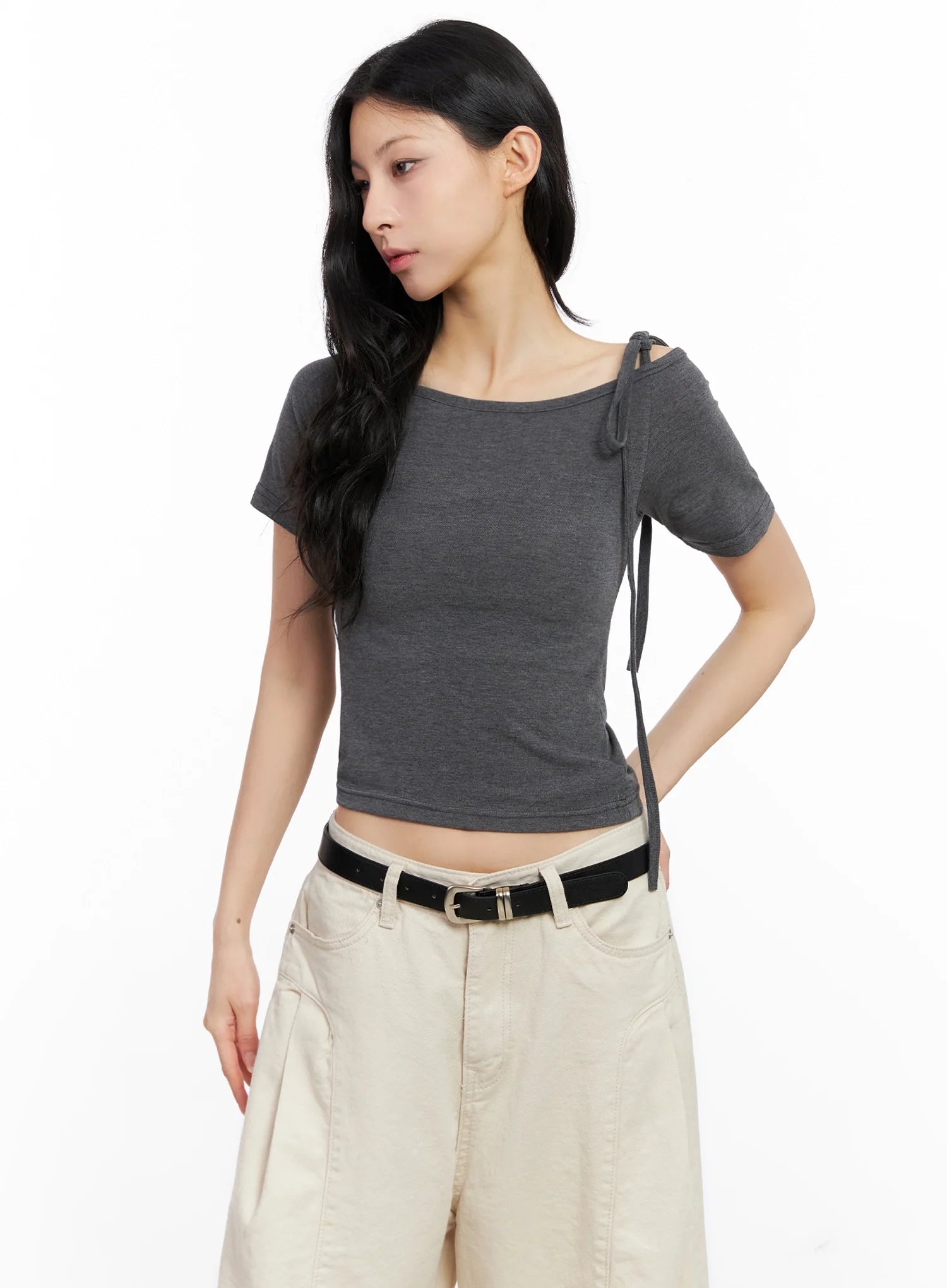 Asymmetric Shoulder-Tie T-Shirt IG508