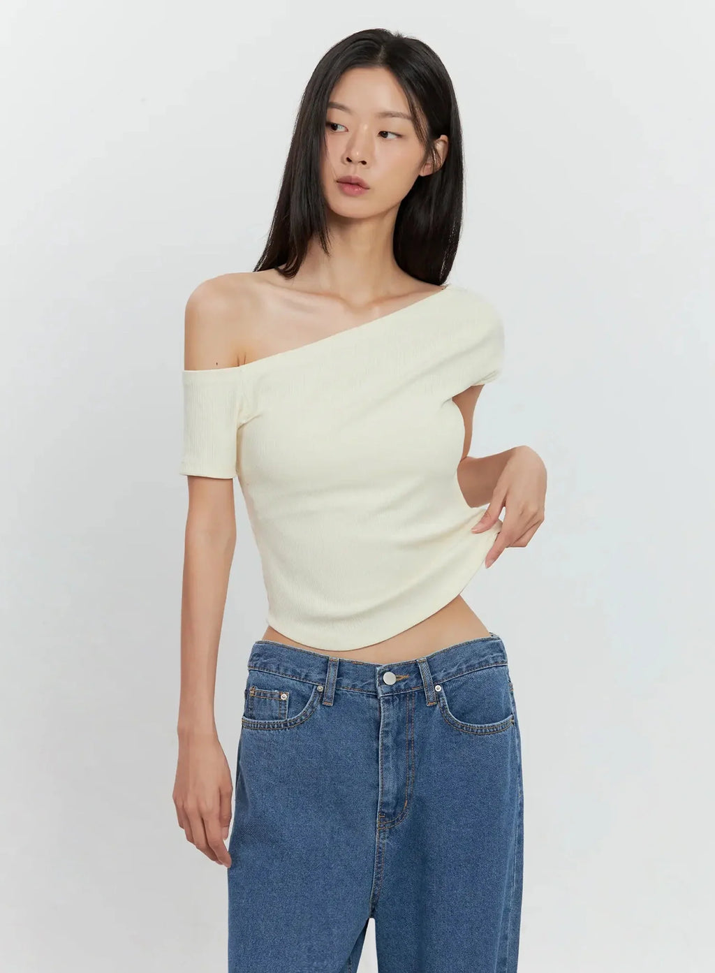 Asymmetric Ribbed Short-Sleeve IL528