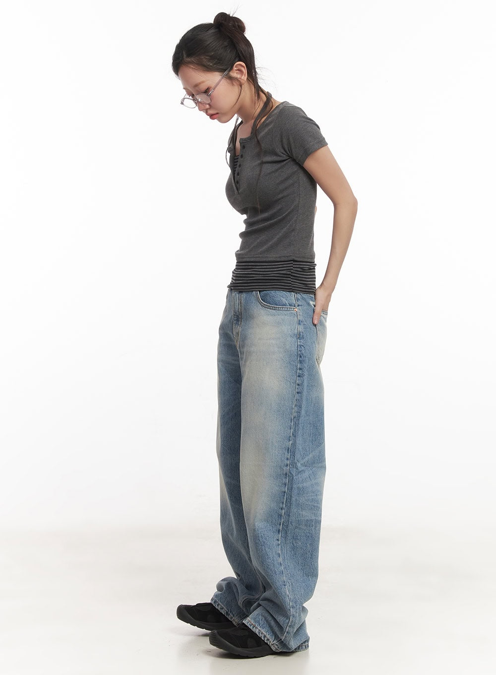 Lumira Back-Detail Washed Wide Leg Jeans CA530