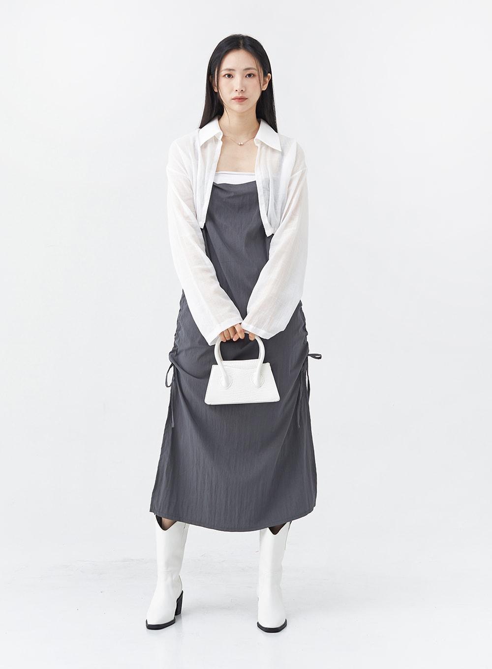 Side Shirring Sleeveless Strap Maxi Dress OG12