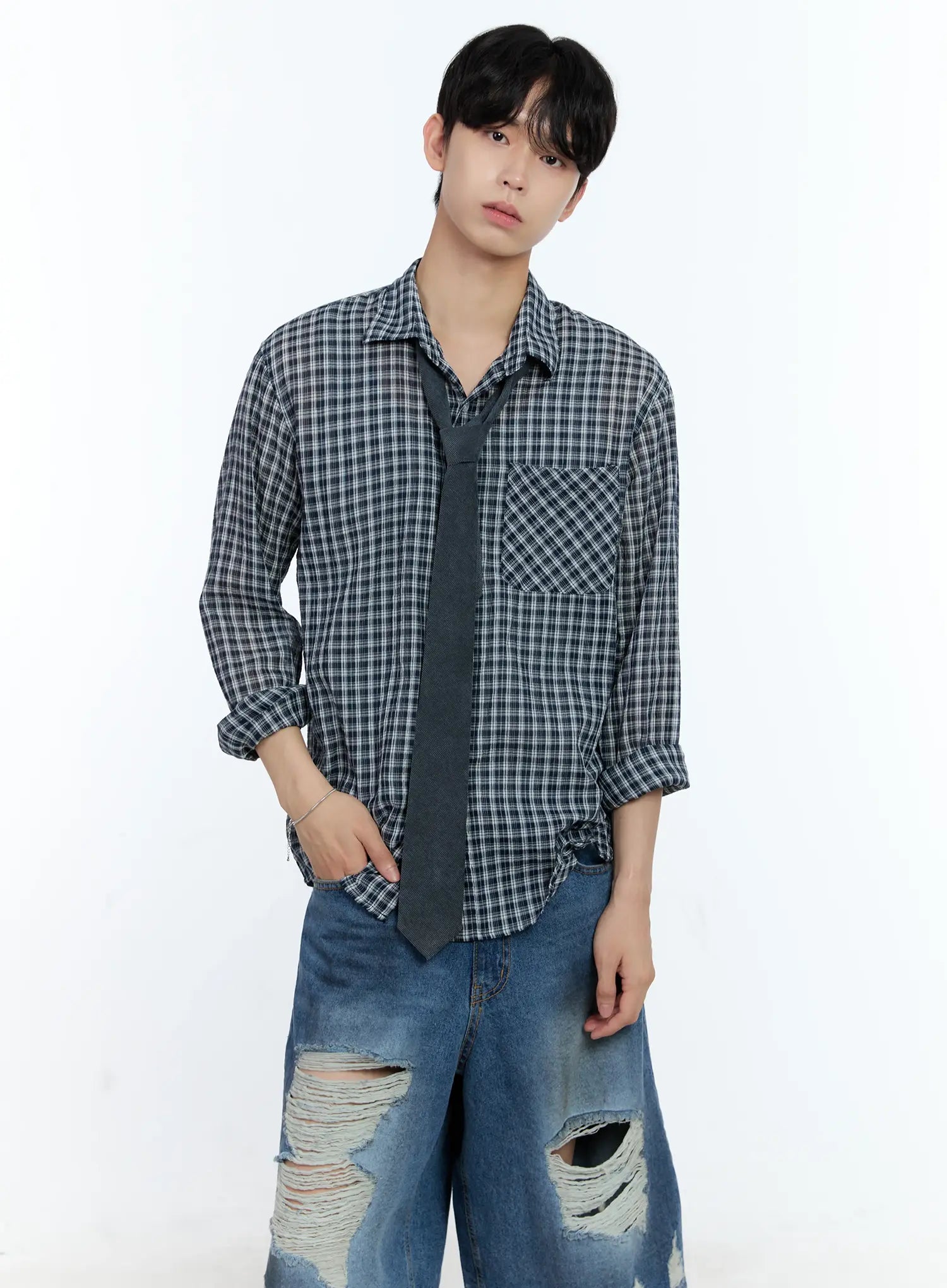 Men's Plaid Button-Up Top IG501