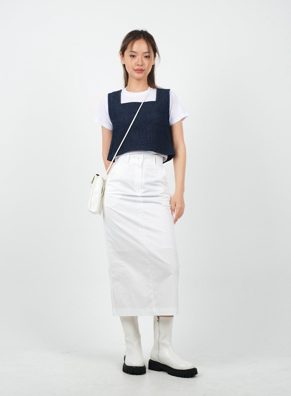 Sqaure Neck Cropped Denim Tank Top CA26