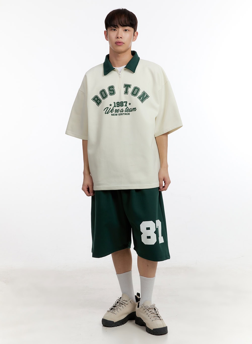 Men's Oversized Half-Zip Collared Sweatshirt IA504