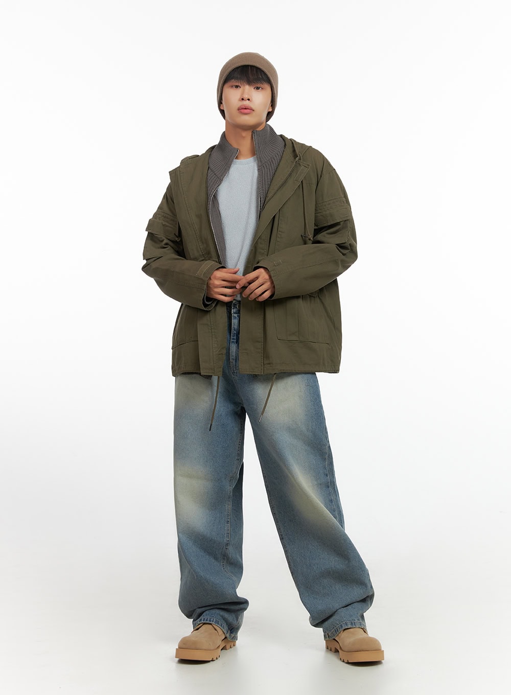 Men's Turtle Neck Cable Zip-Up Knit IO420