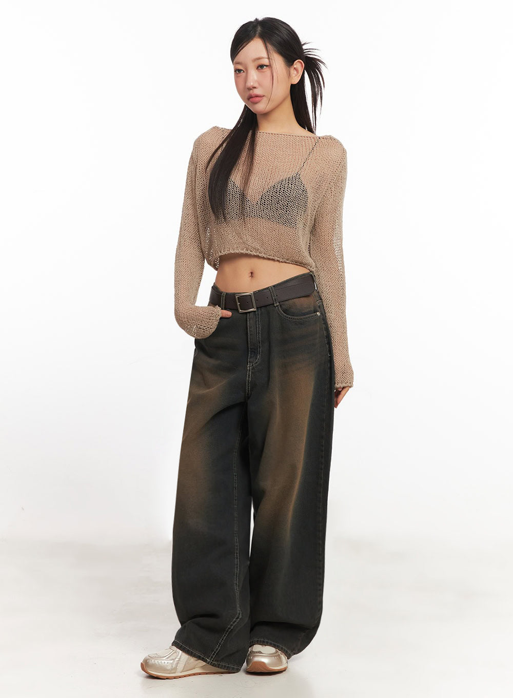 Mesh Back-Strap Knit Crop Top IA521