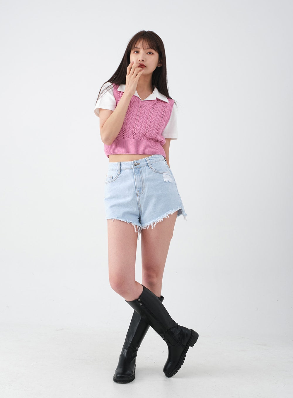 Distressed Raw Hem Denim Shorts CA27