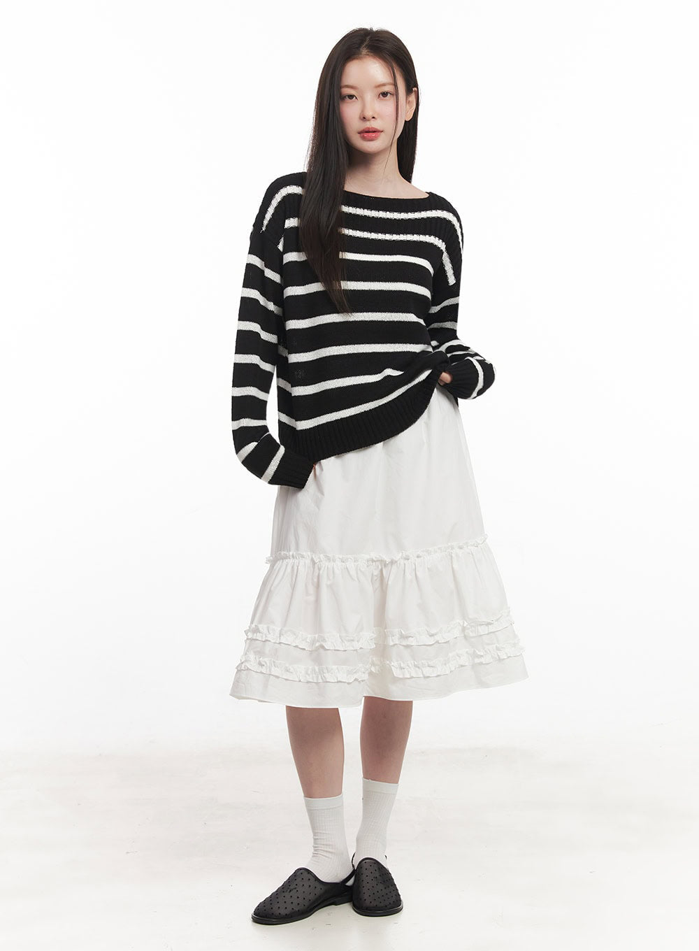 Stripe Boat-Neck Knit Sweater IY509