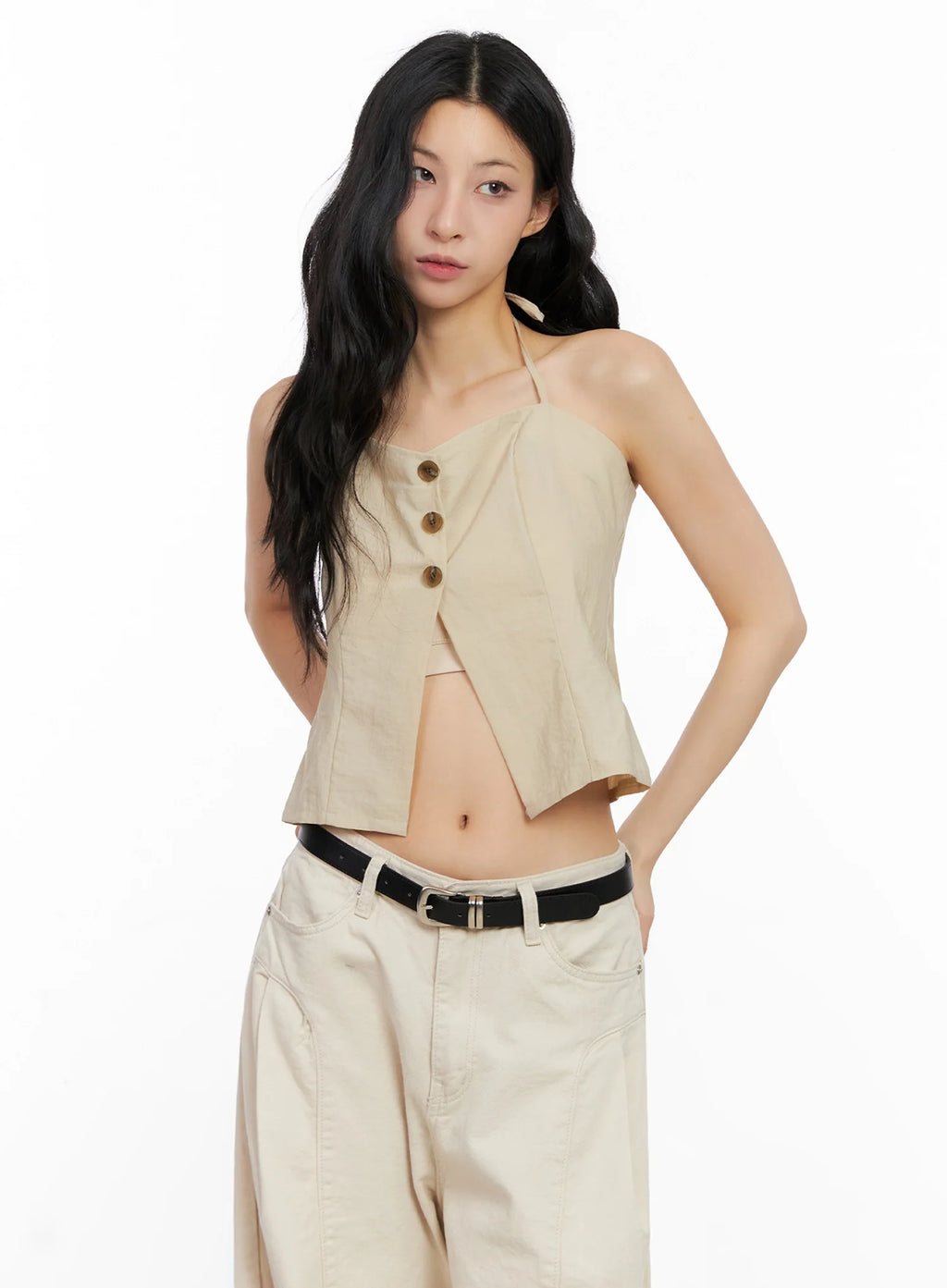 Buttoned Halter Neck Top IG508