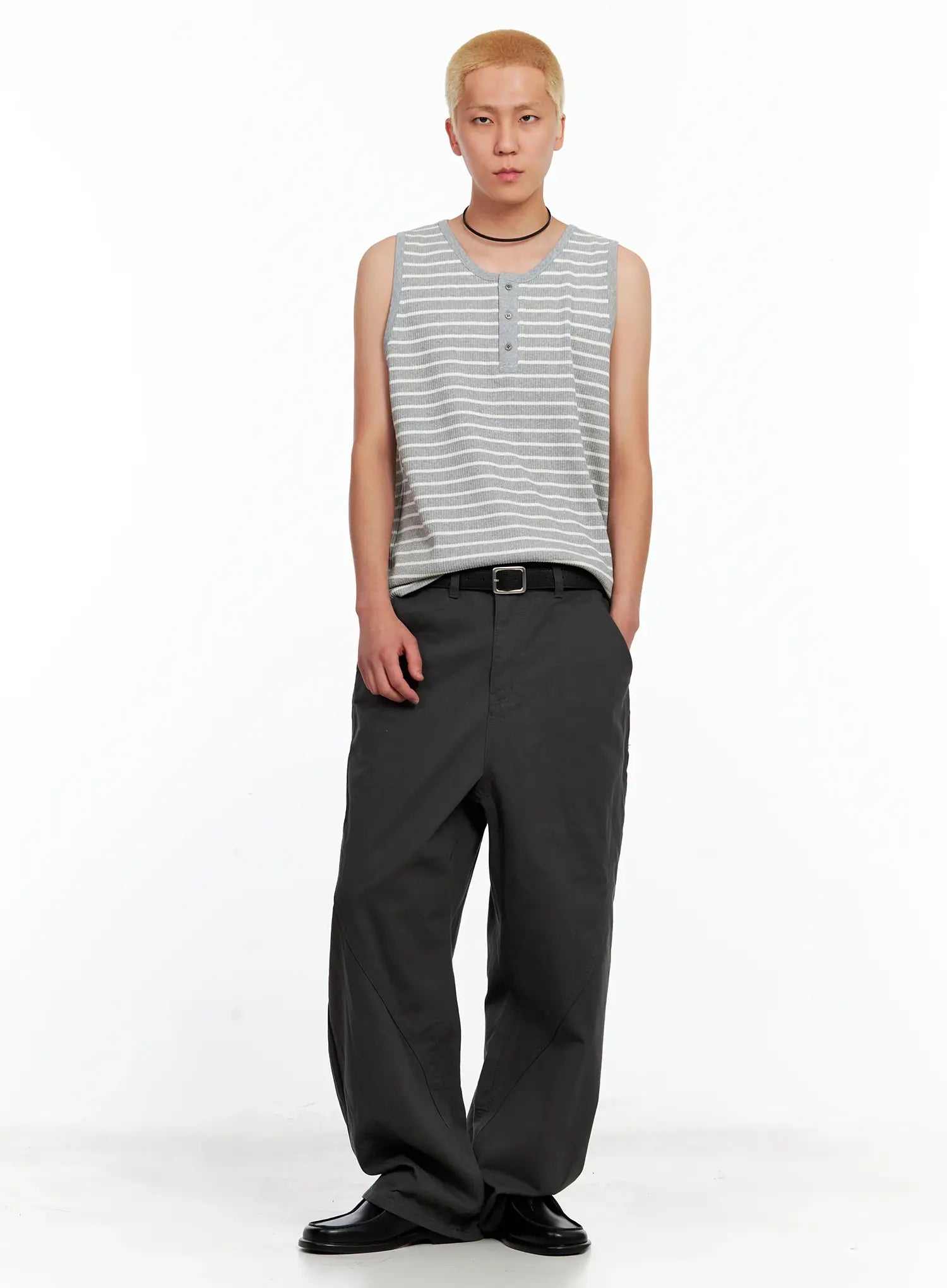Men's Striped Henley Tank Top IL511
