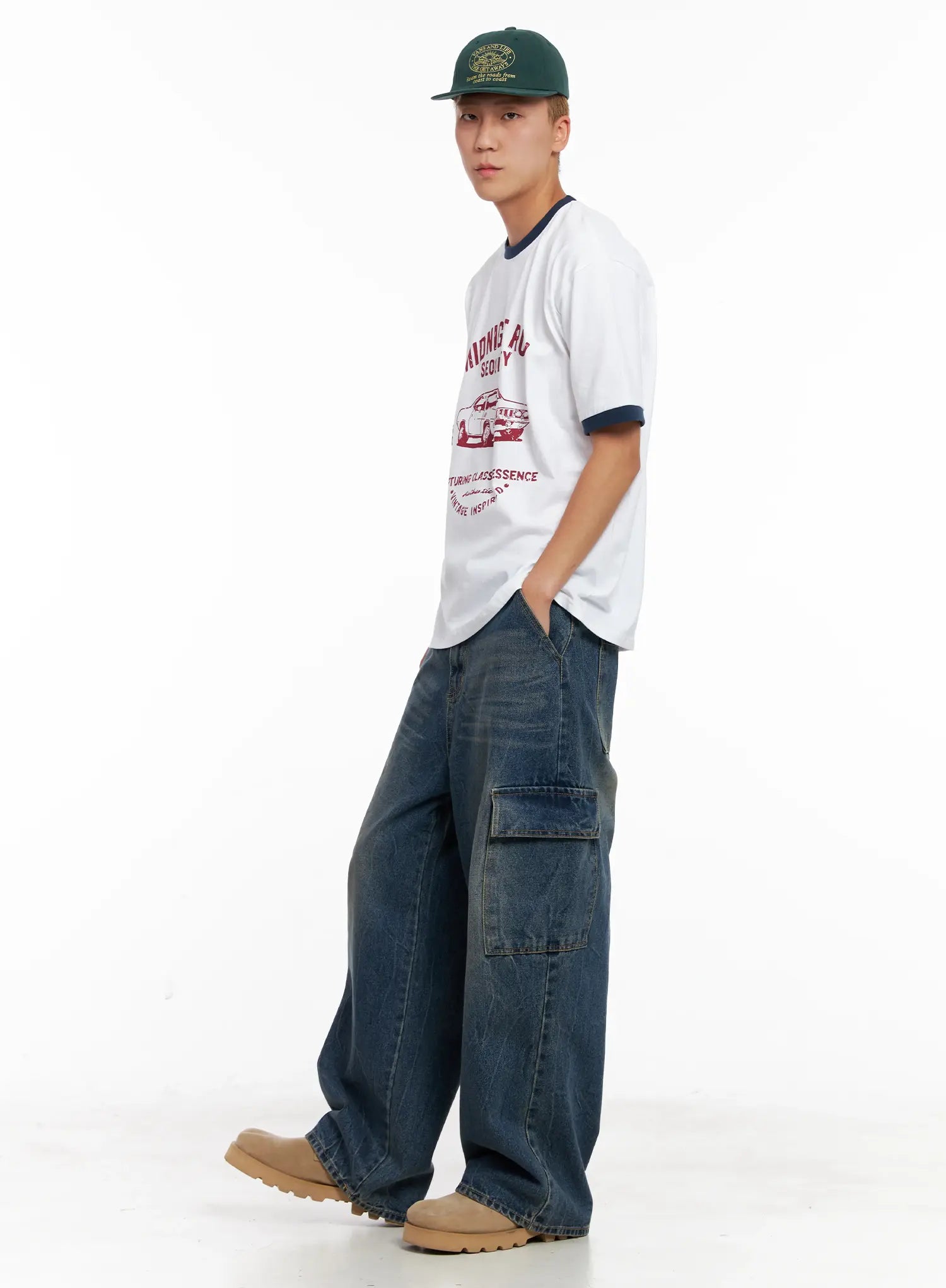Men's Wide-Leg Cargo Denim Jeans IL518