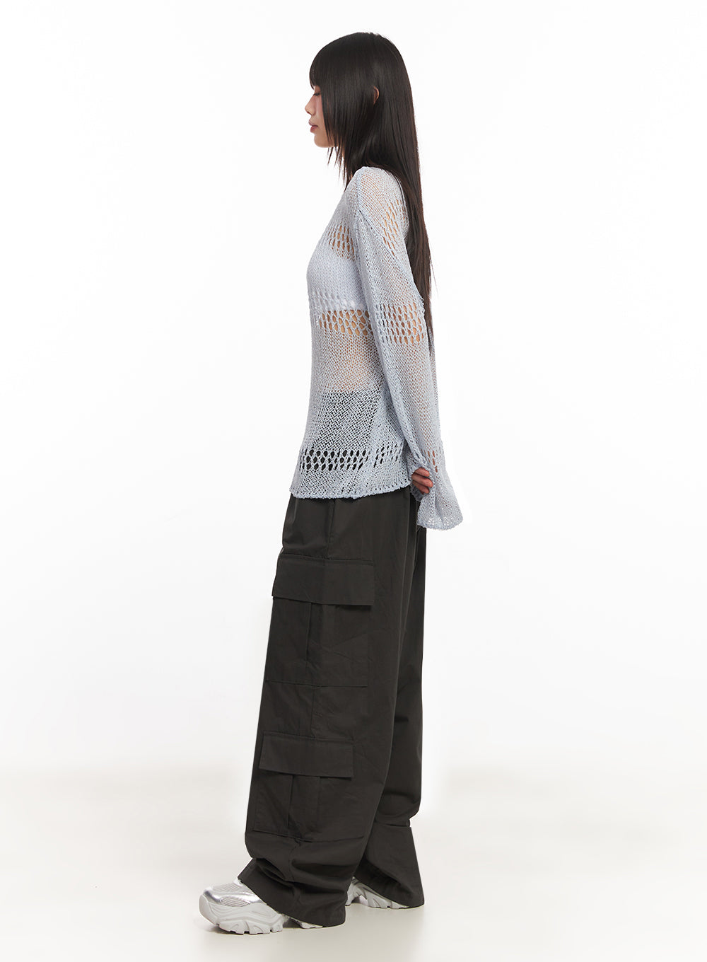 Mesh Patterned Knit Top IA521