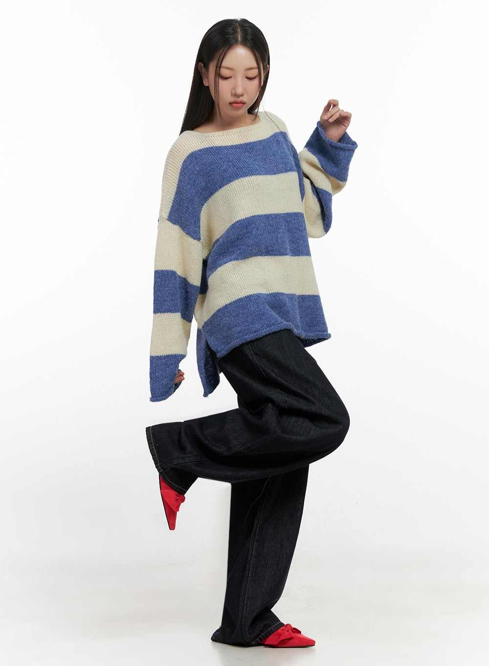 Oversize Stripe Wool Sweater IN415