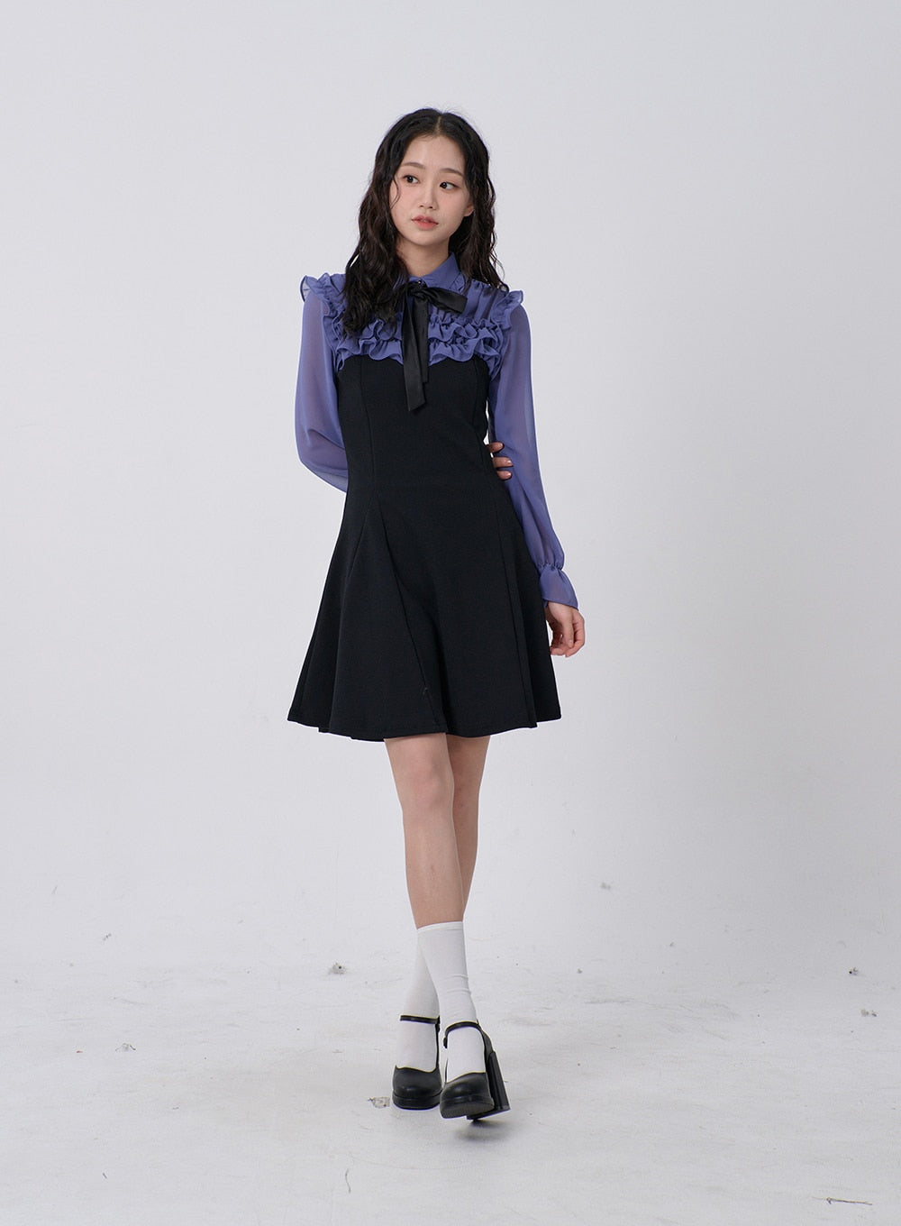 Mini Dress with Frill and Ribbon Detail BD16