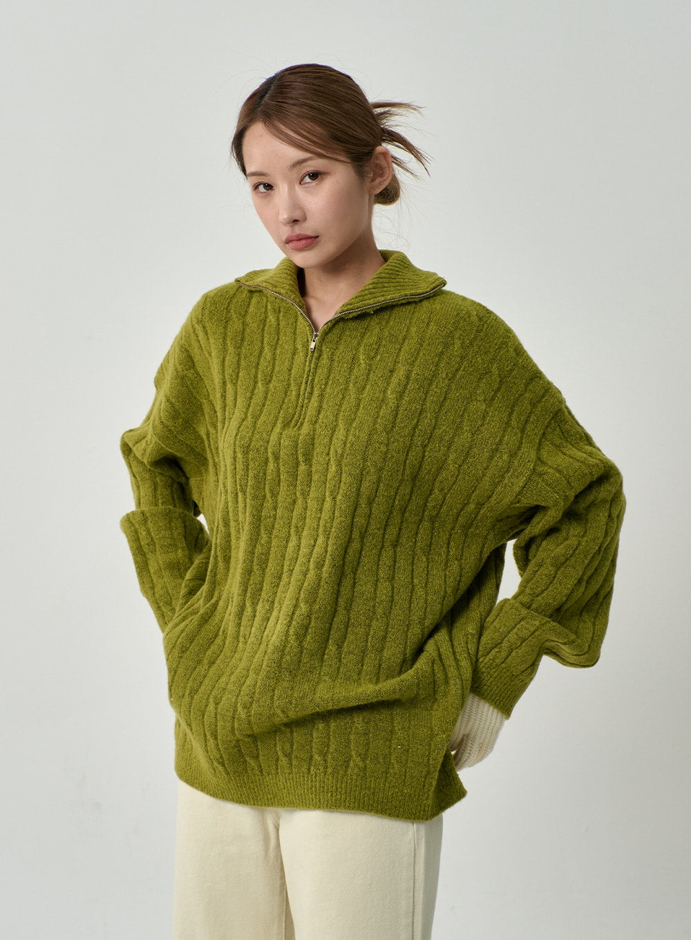 Twist Pattern Zip-Up Knit Unisex CD12