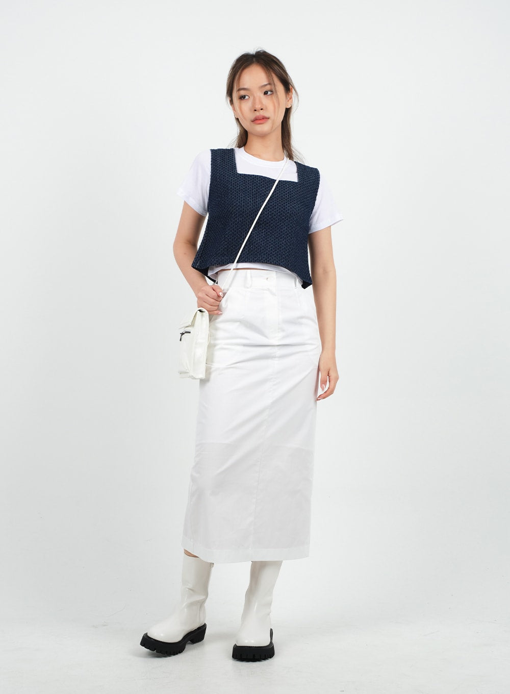 Sqaure Neck Cropped Denim Tank Top CA26