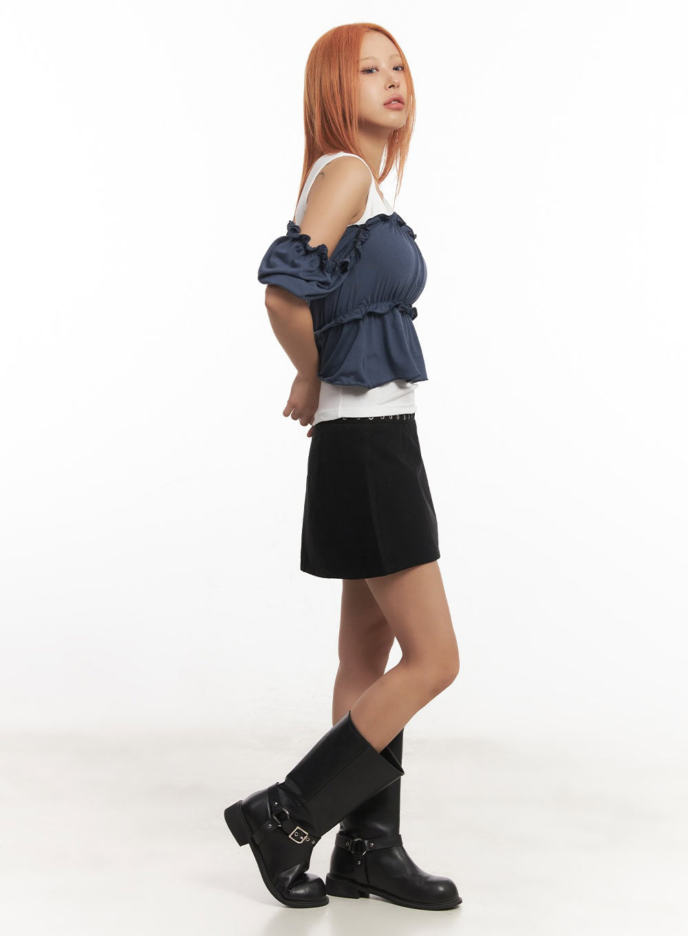 Frill Off-Shoulder Crop Blouse Top IA517