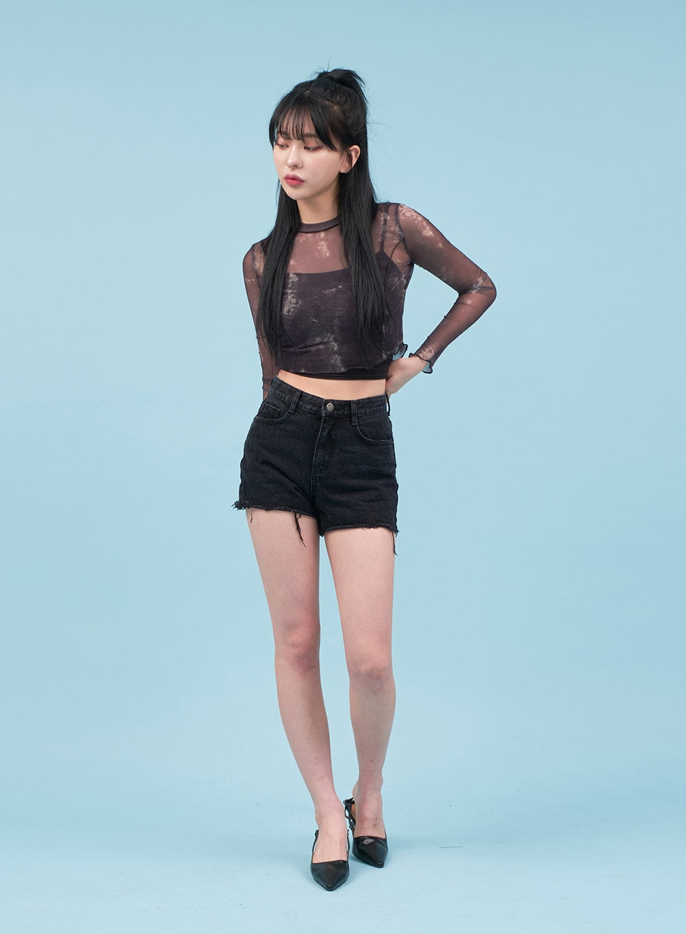 Tie-dye Sheer Cropped Long-sleeve Top CA07