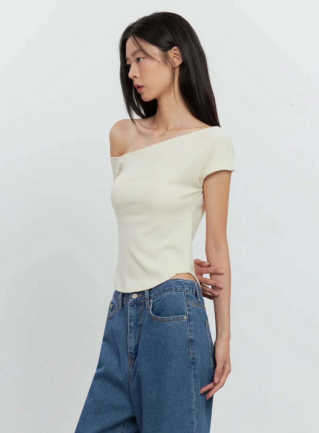 Asymmetric Ribbed Short-Sleeve IL528
