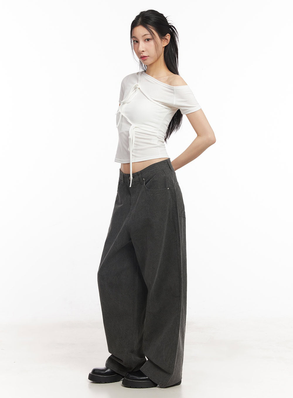 Ribbon Tie One-Shoulder Crop Top IY529