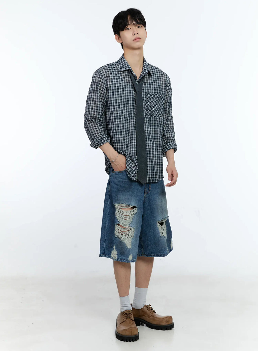 Men's Plaid Button-Up Top IG501