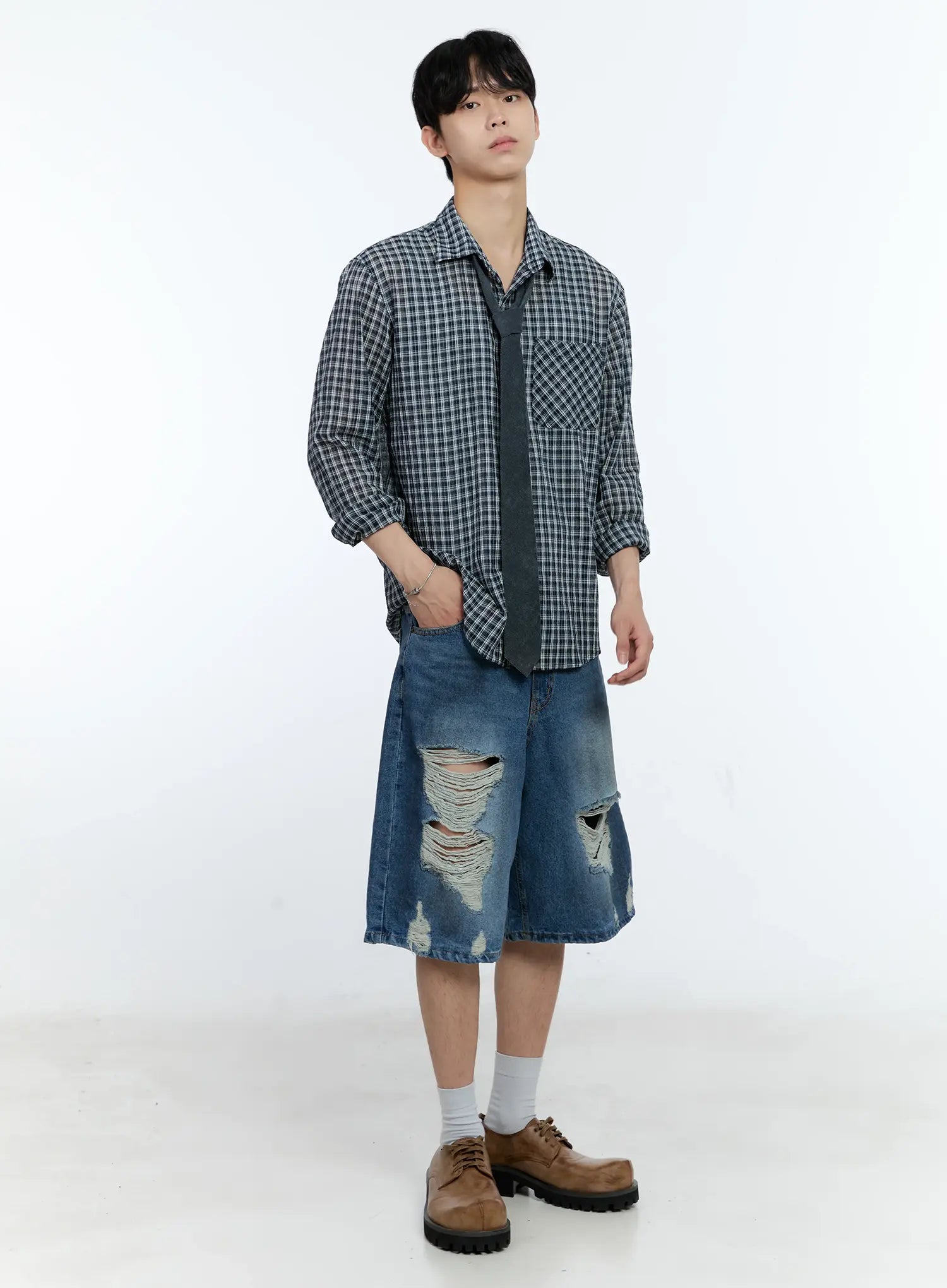 Men's Plaid Button-Up Top IG501
