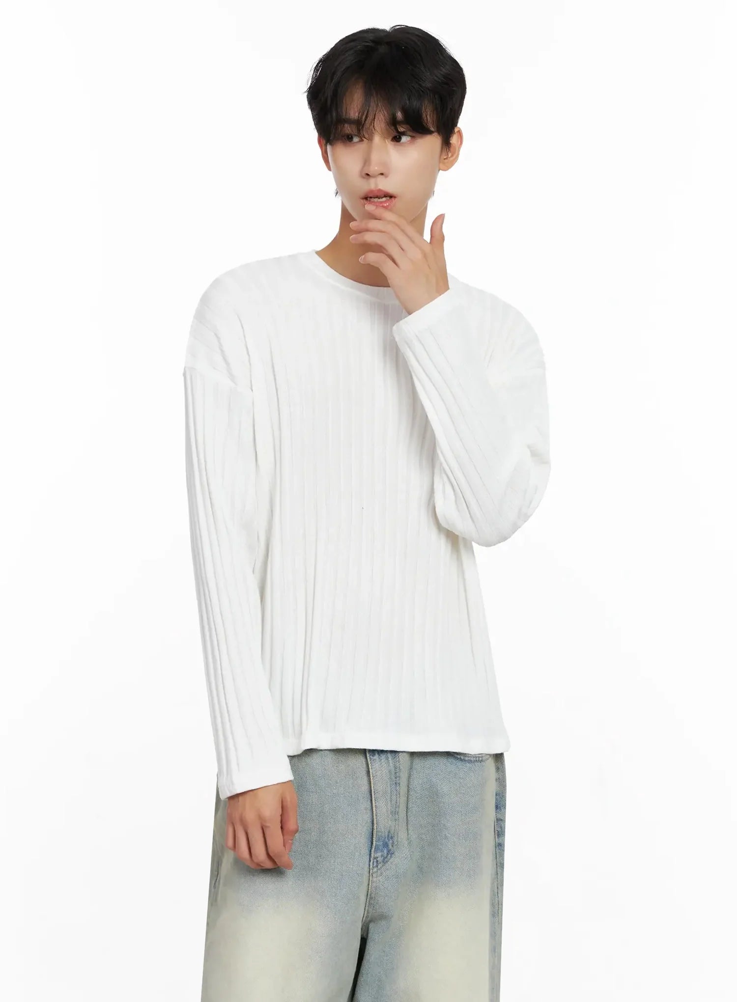 Men's Ribbed Knit Long Sleeve Shirt IO516