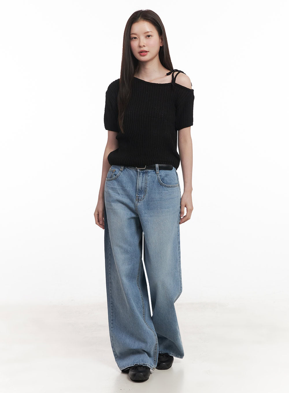 Ribbon One-Shoulder Knit Crop Top IY509