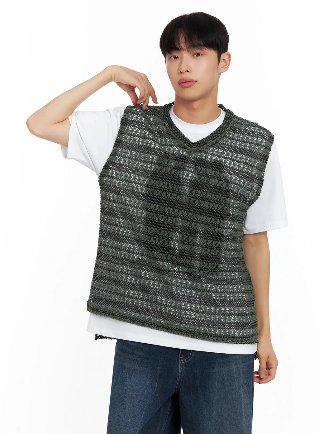 Men's Striped Knit V-Neck Vest IL516