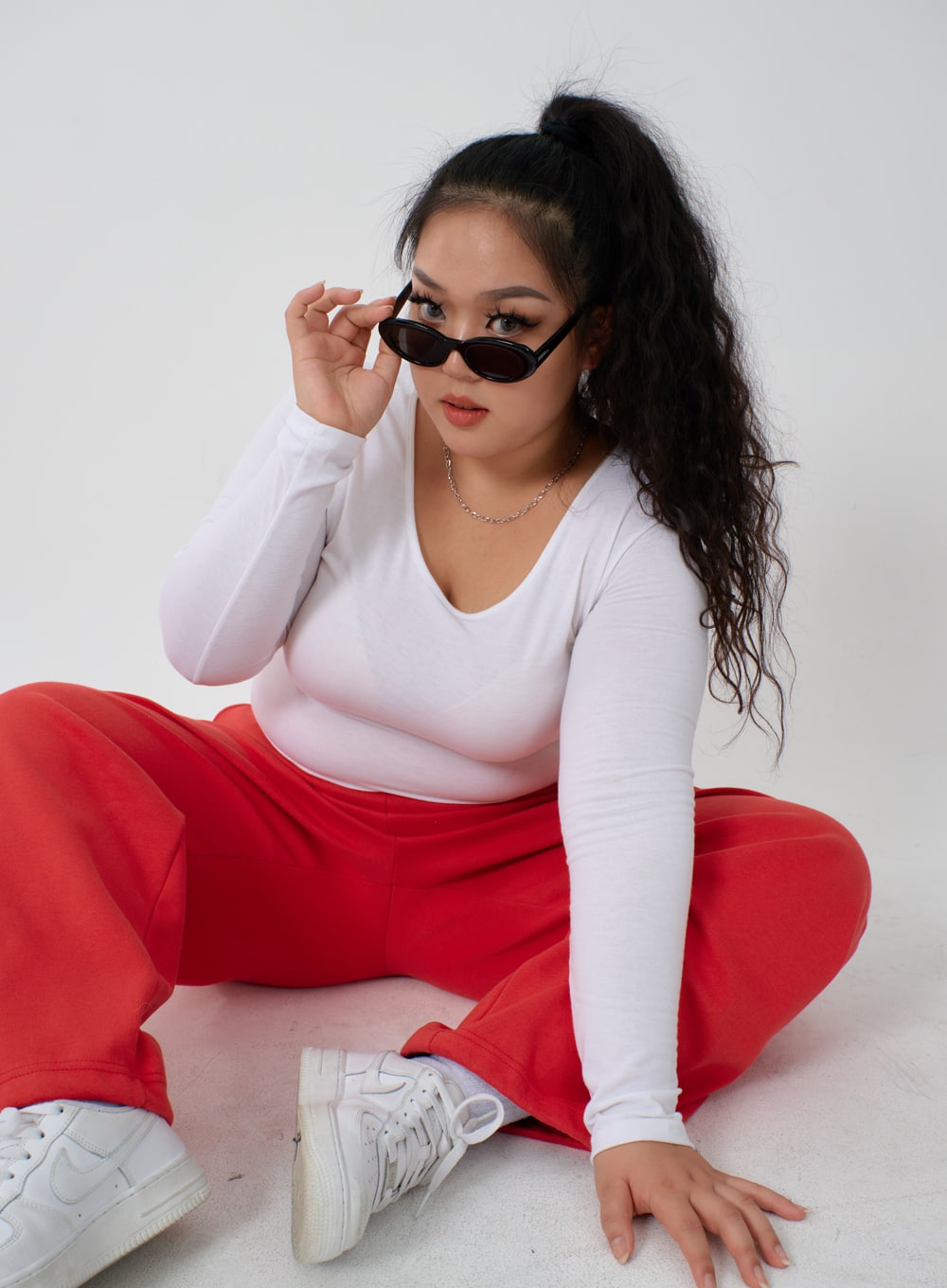 Plus U-Neck Long Sleeve Cropped Top ID27