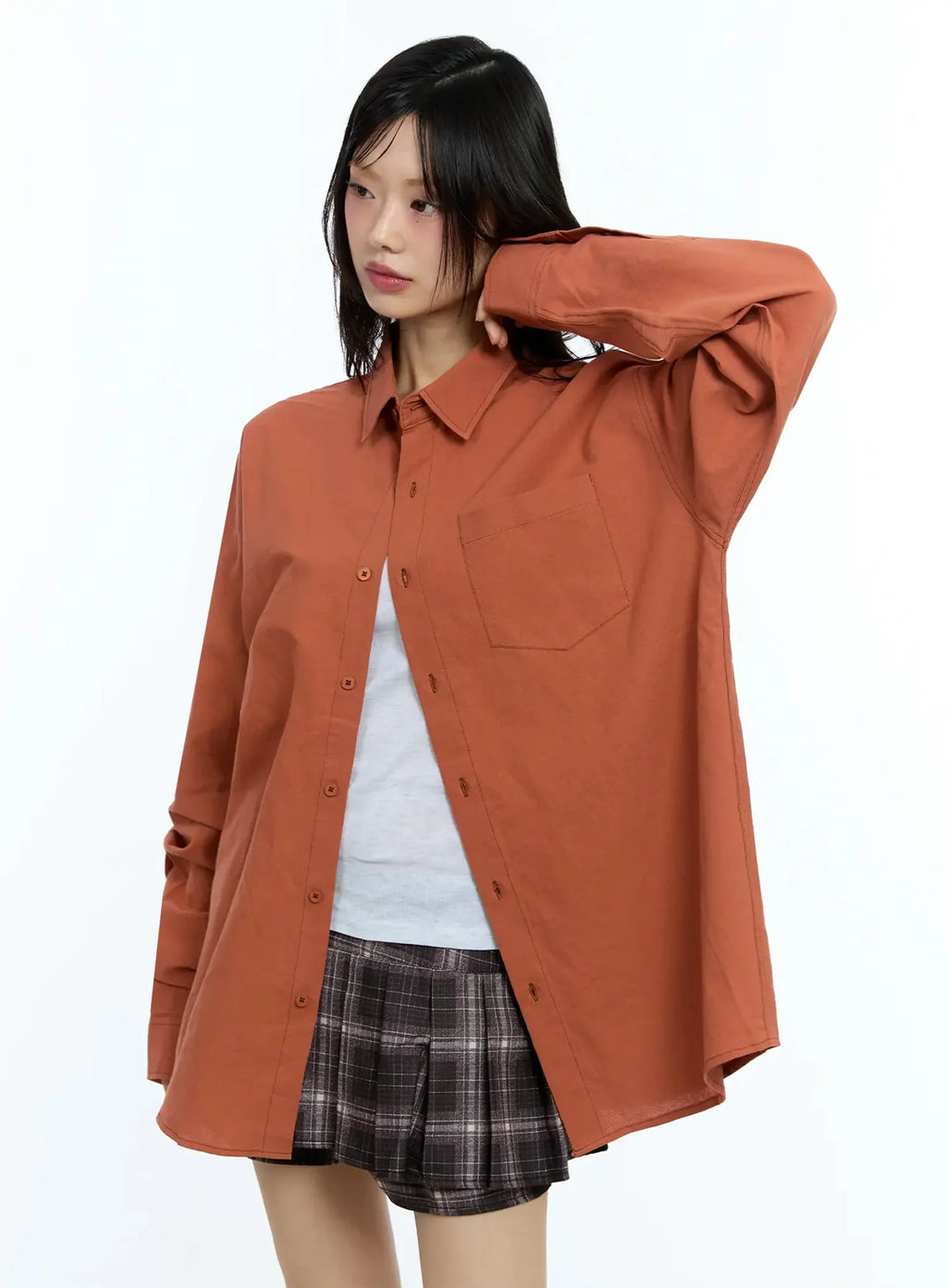 Oversized Solid Collared Shirt IU524
