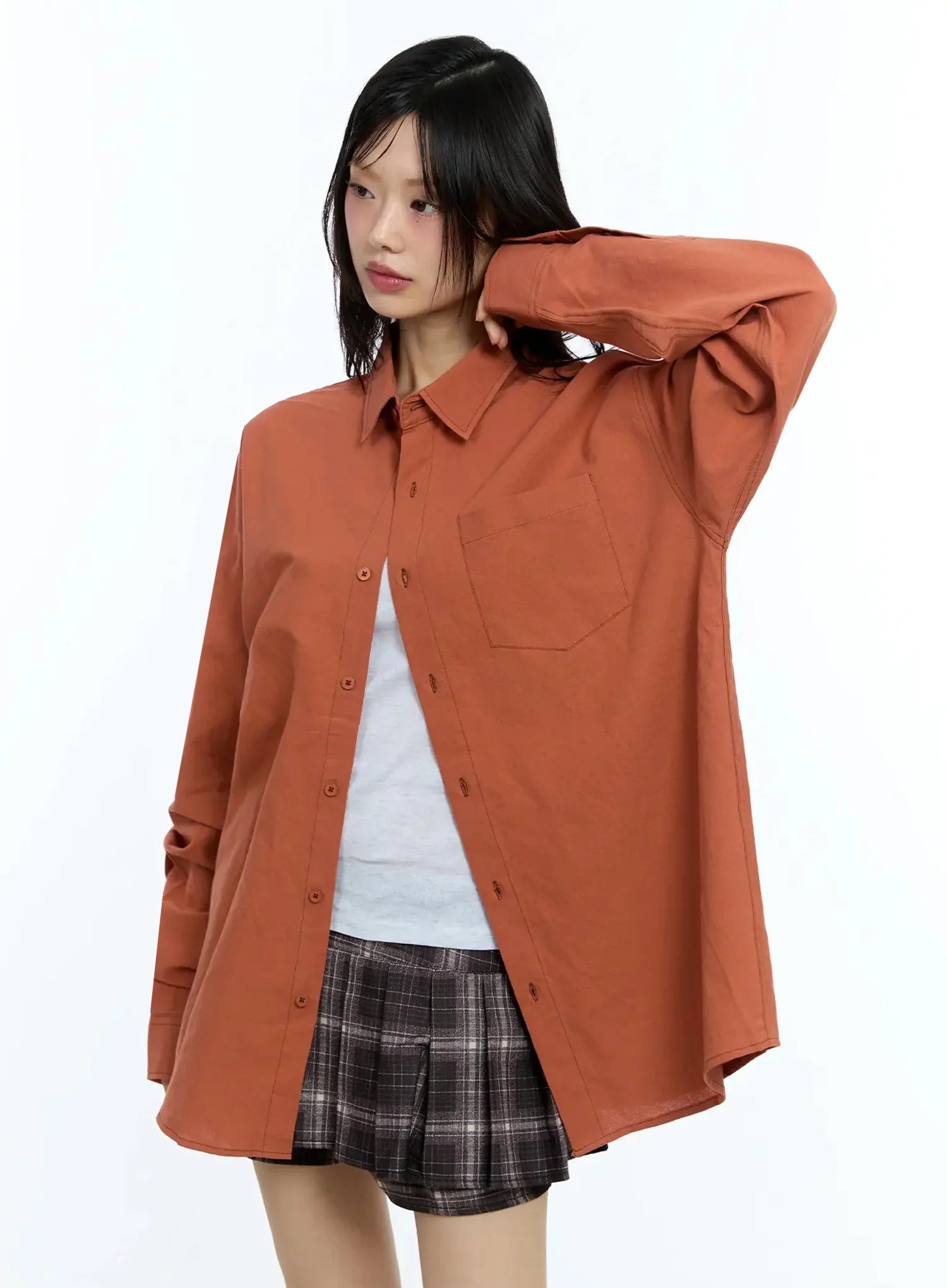 Oversized Solid Collared Shirt IU524