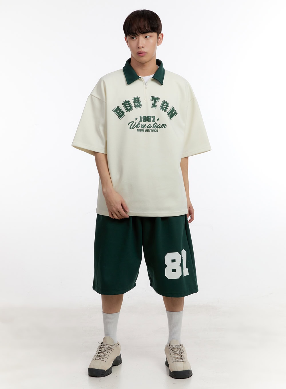 Men's Oversized Half-Zip Collared Sweatshirt IA504