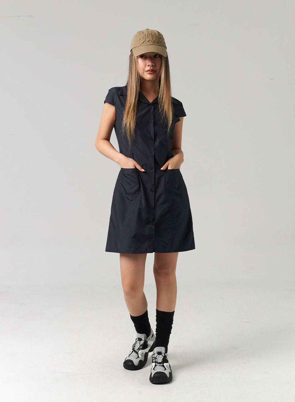 Nylon Button Mini Dress CL307