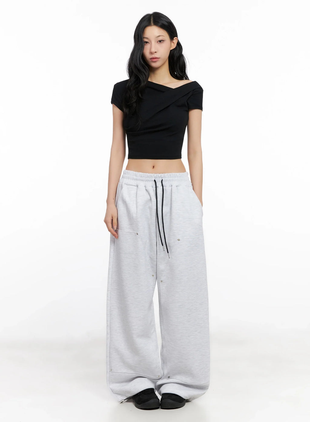Asymmetric Shirred Off-Shoulder Crop Tee IG508
