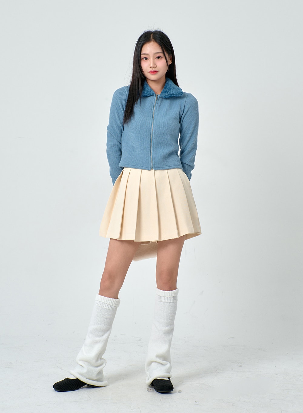 Faux Fur Detailed Zip Up Knit BN29