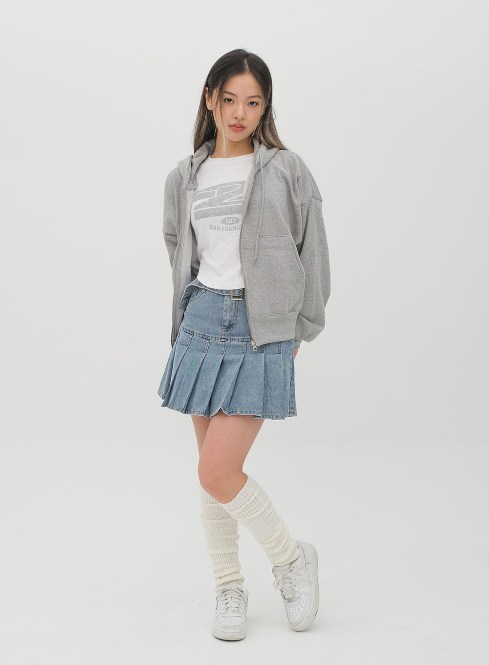 Denim Pleated Mini Skirt