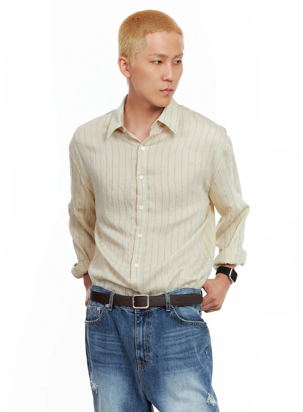 Men's Linen Button-Up Shirt IL514