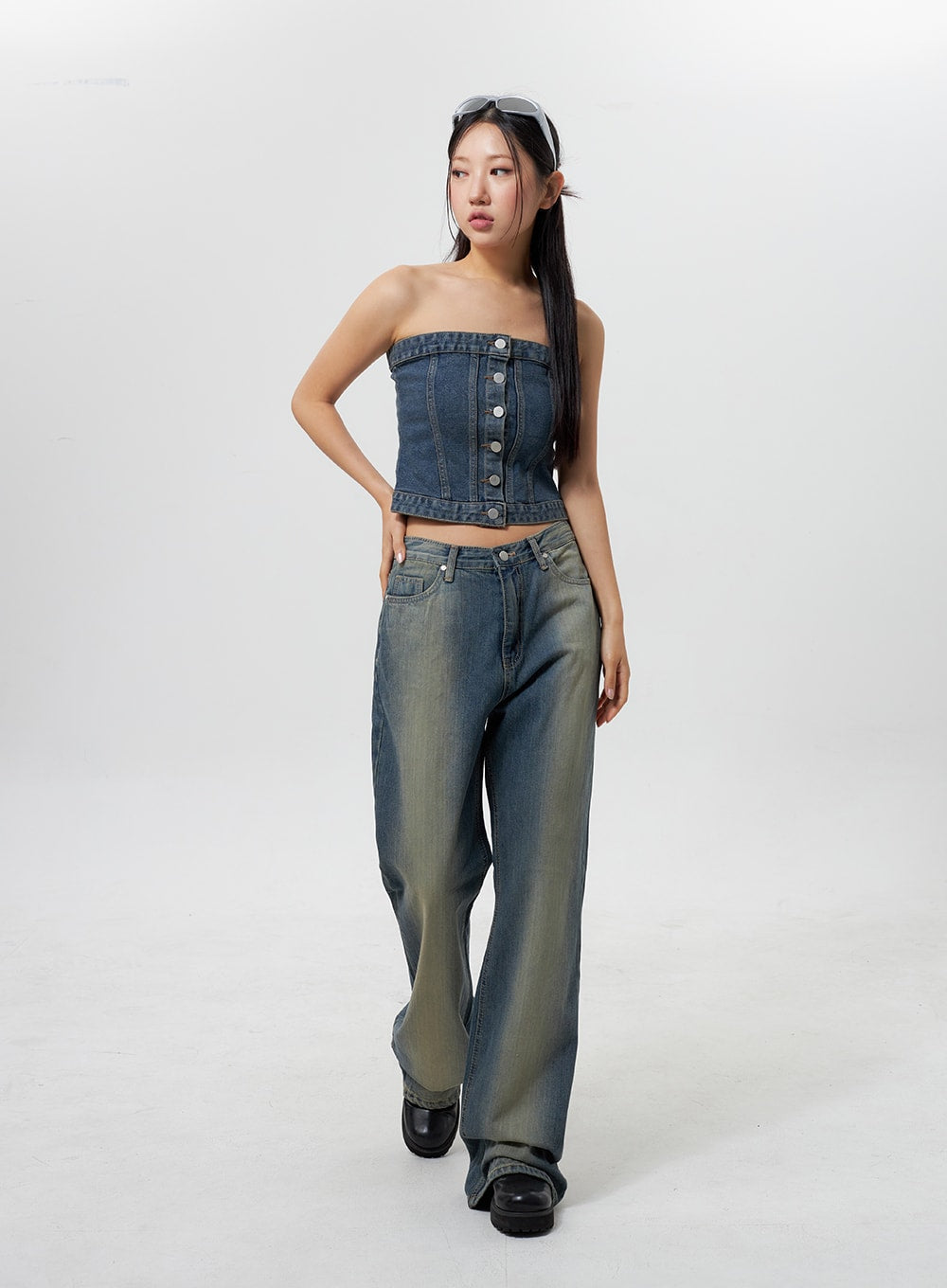 Denim Button Tube Top CY323
