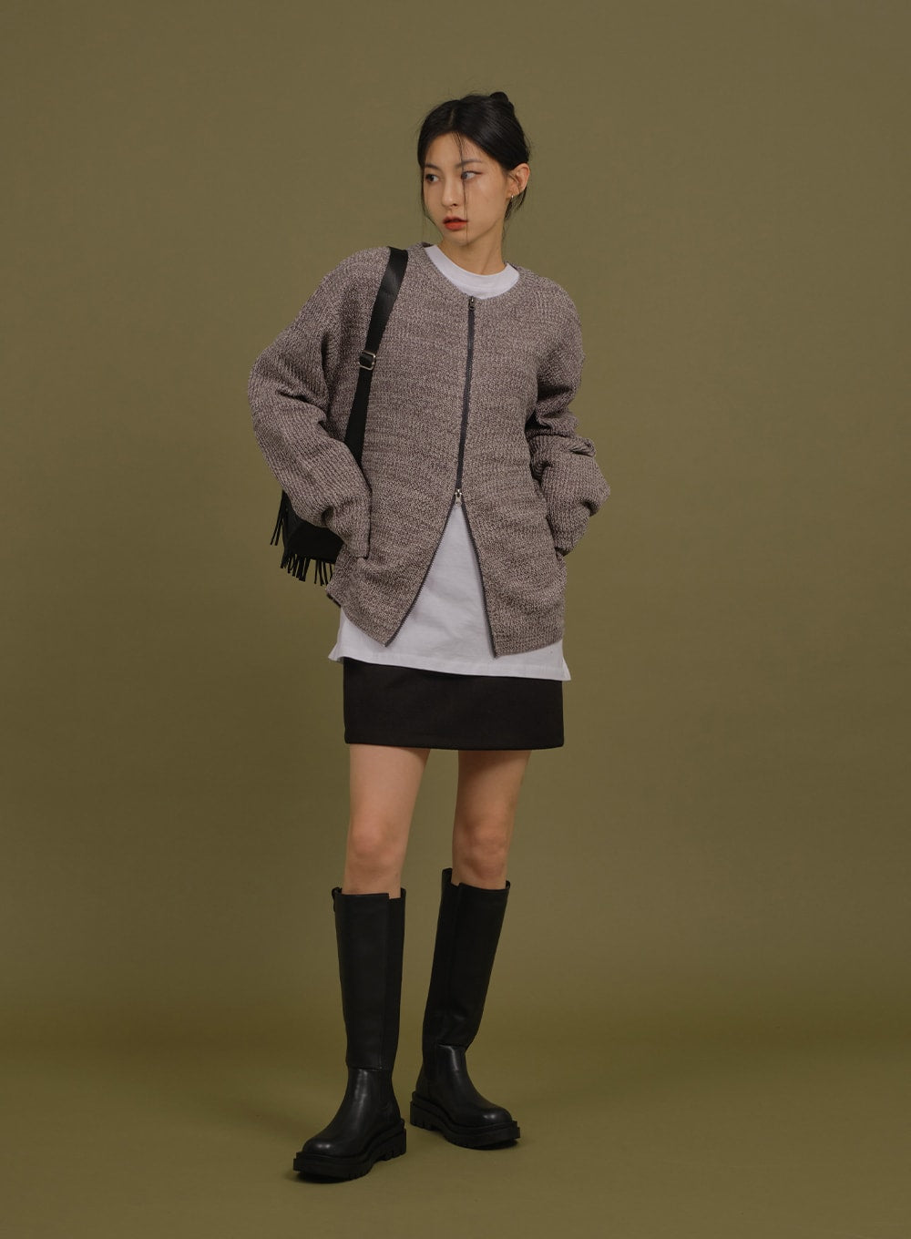 Loose Fit Knit with Two Way Zip