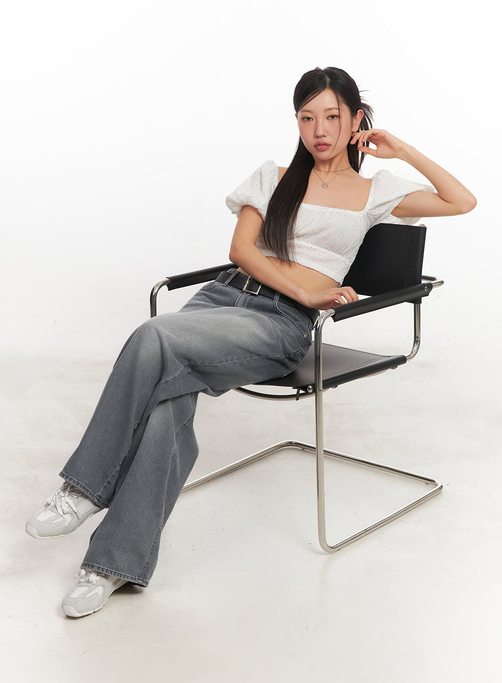 Puff-Sleeve Square Neck Crop Top IA525