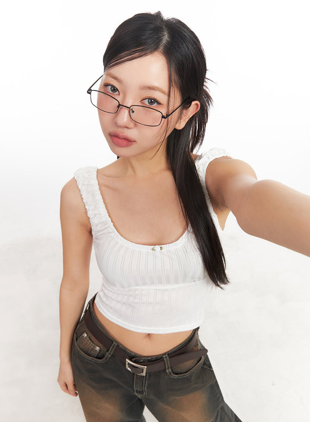 Frill Shirring Crop Tank Top IA524