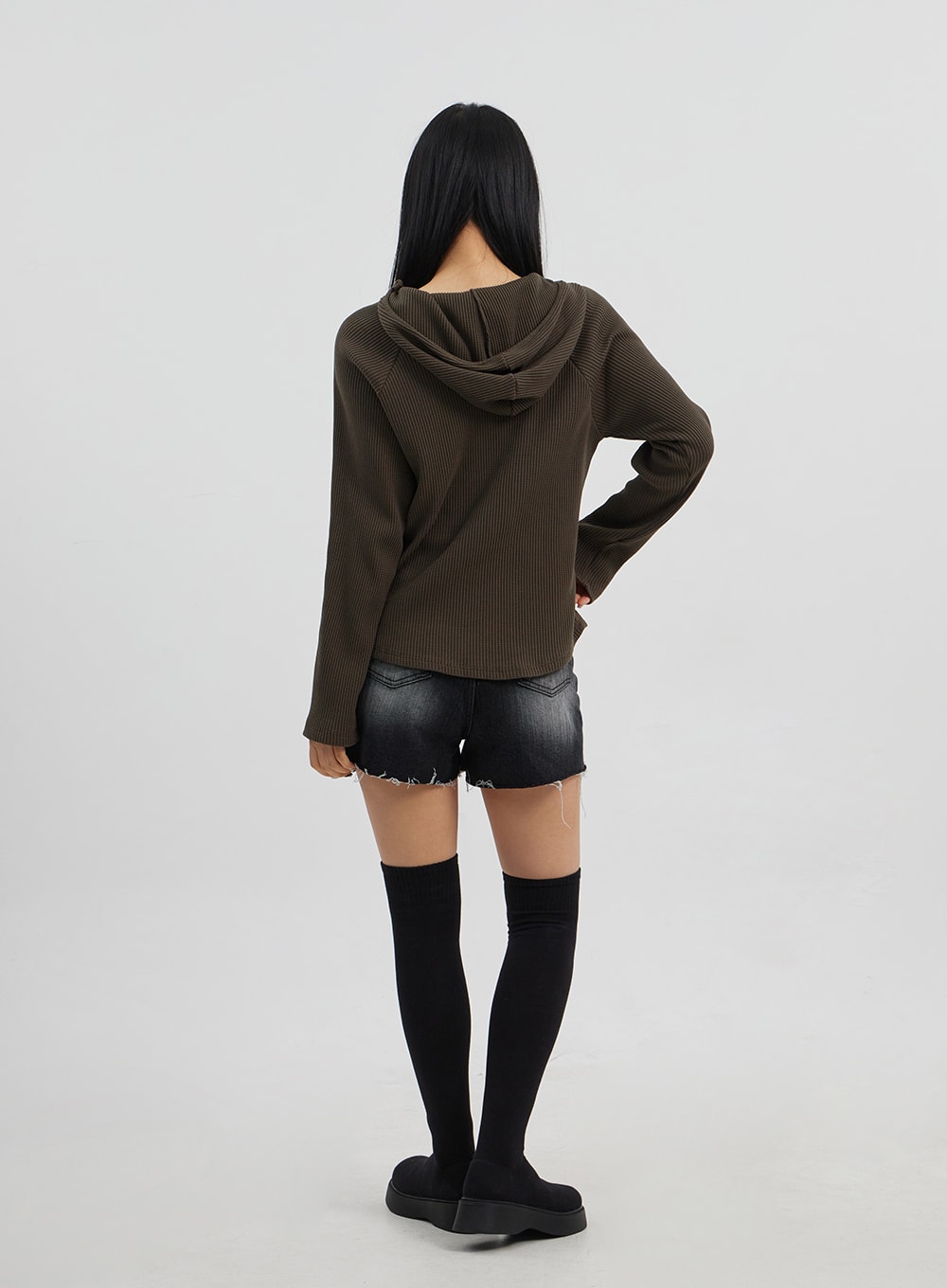 Side Button Detail Knit Hoodie CJ318