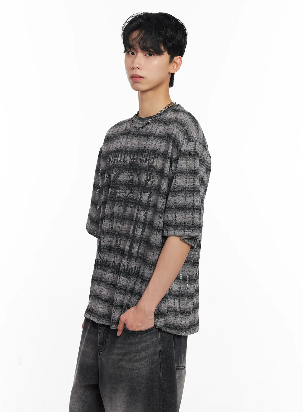 Men's Oversized Striped Graphic Tee IU526