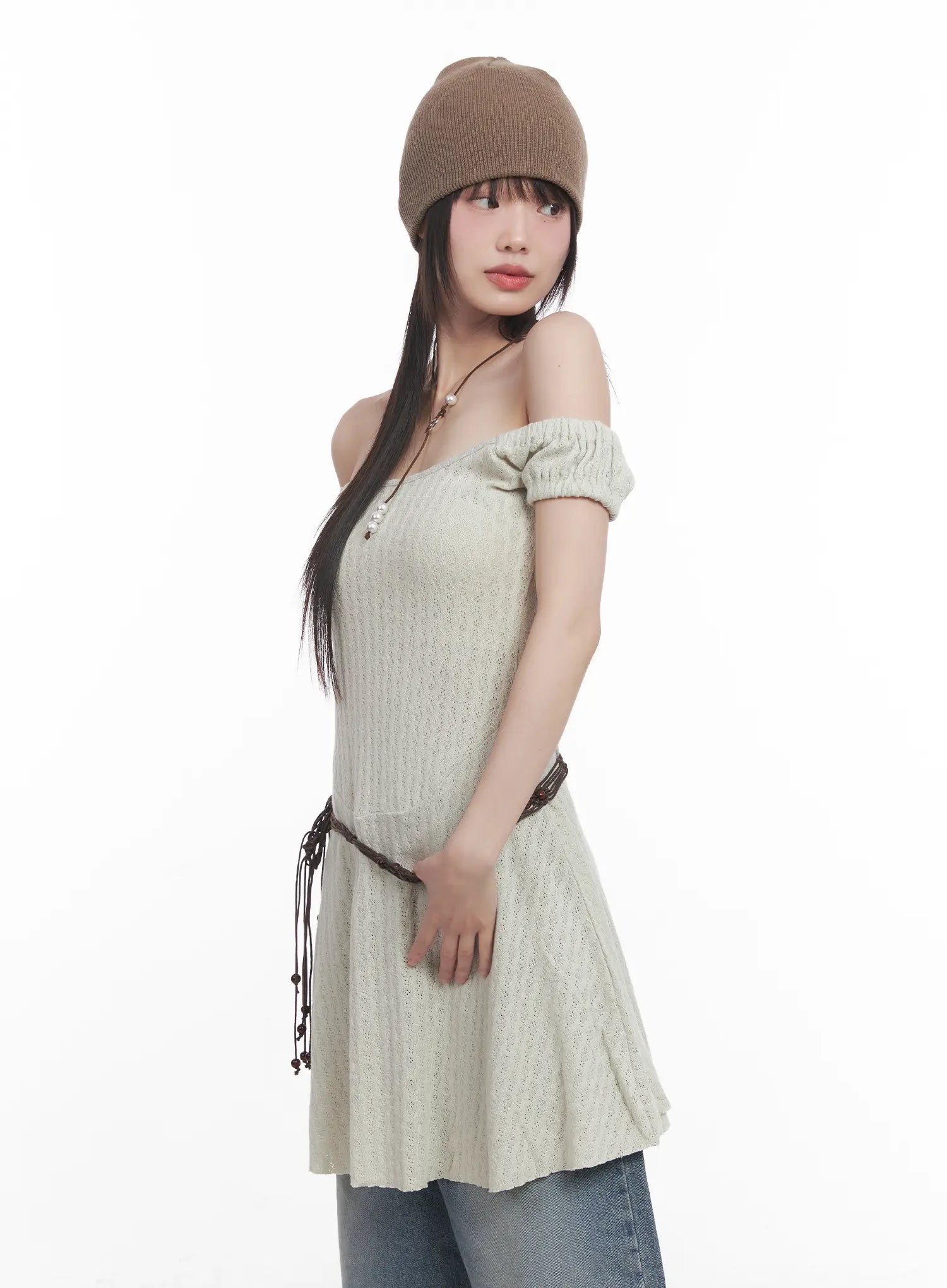 Off-Shoulder Flared Midi Dress CU518