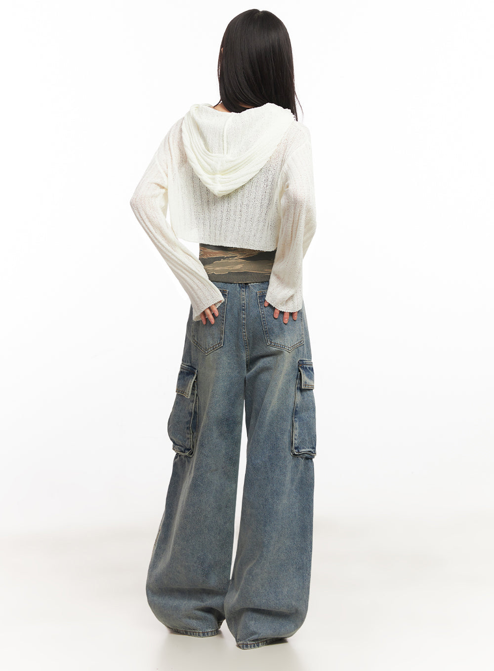 Zip-Up Sheer Hooded Cardigan IA528