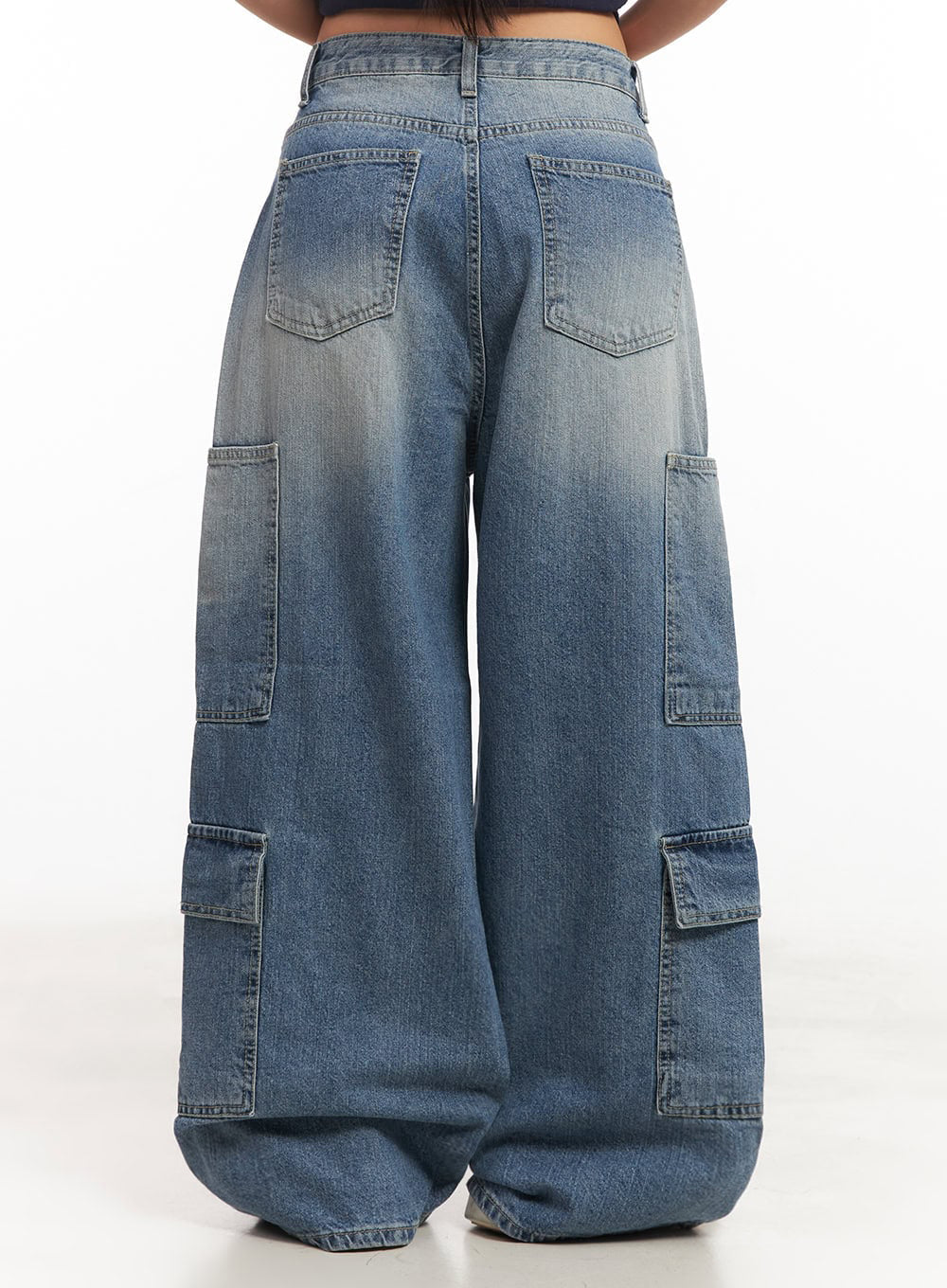 Heather Cargo Washed Wide-Leg Jeans IM528