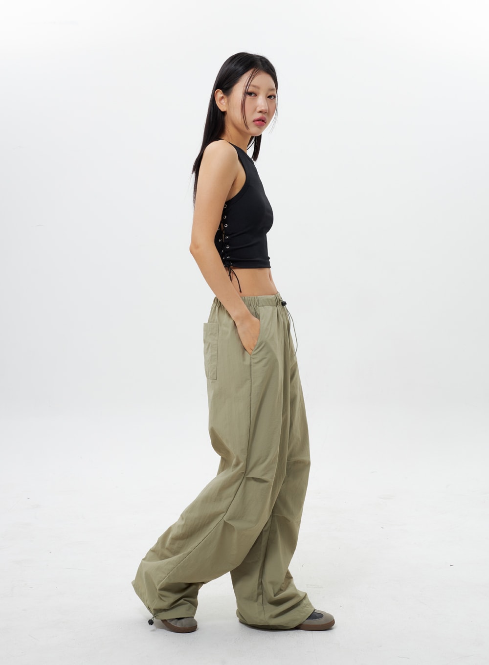 Nylon Wide Track Pants IY311