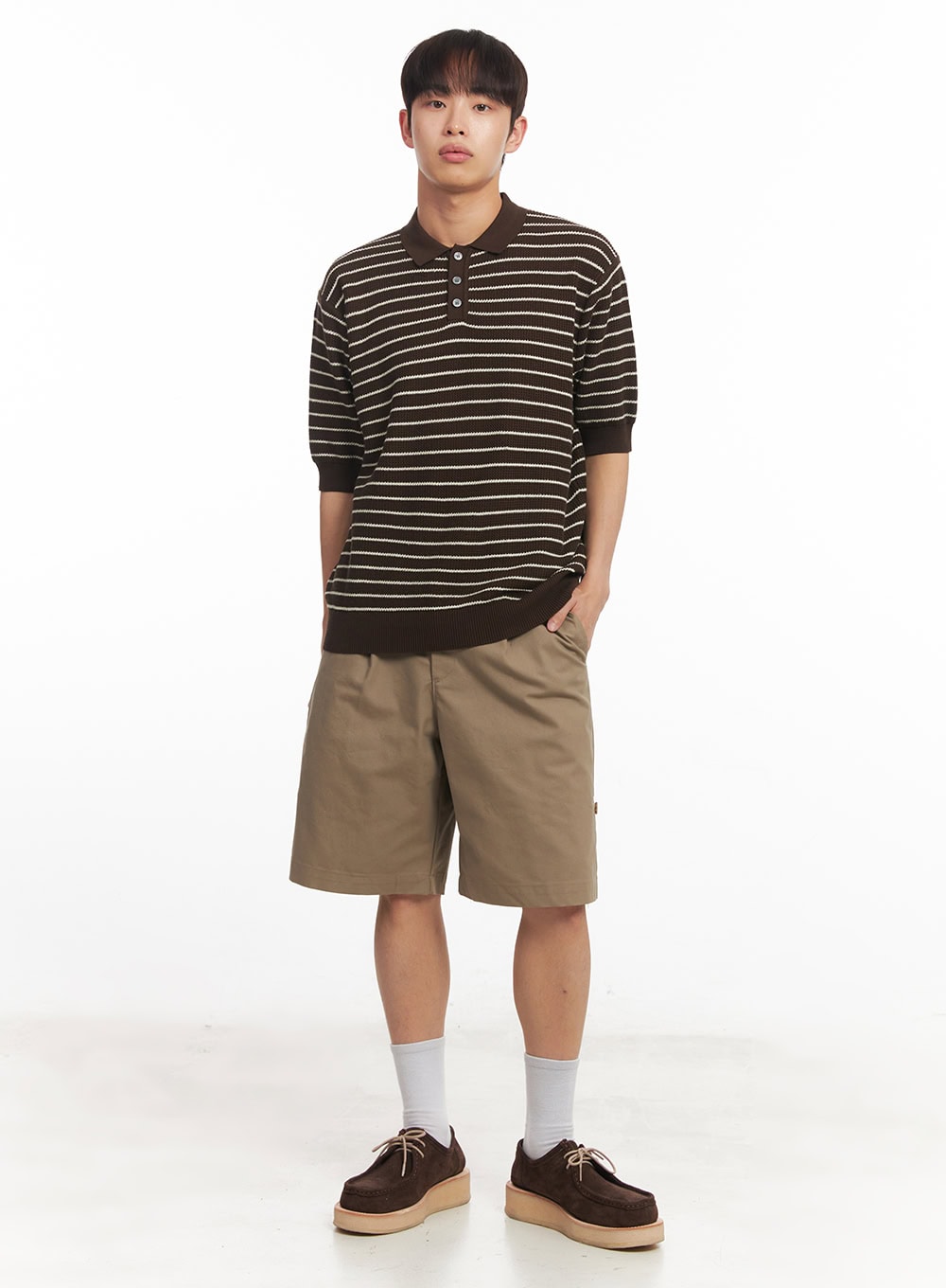 Men's Roll-Up Cotton Shorts (Dark Beige) IA518