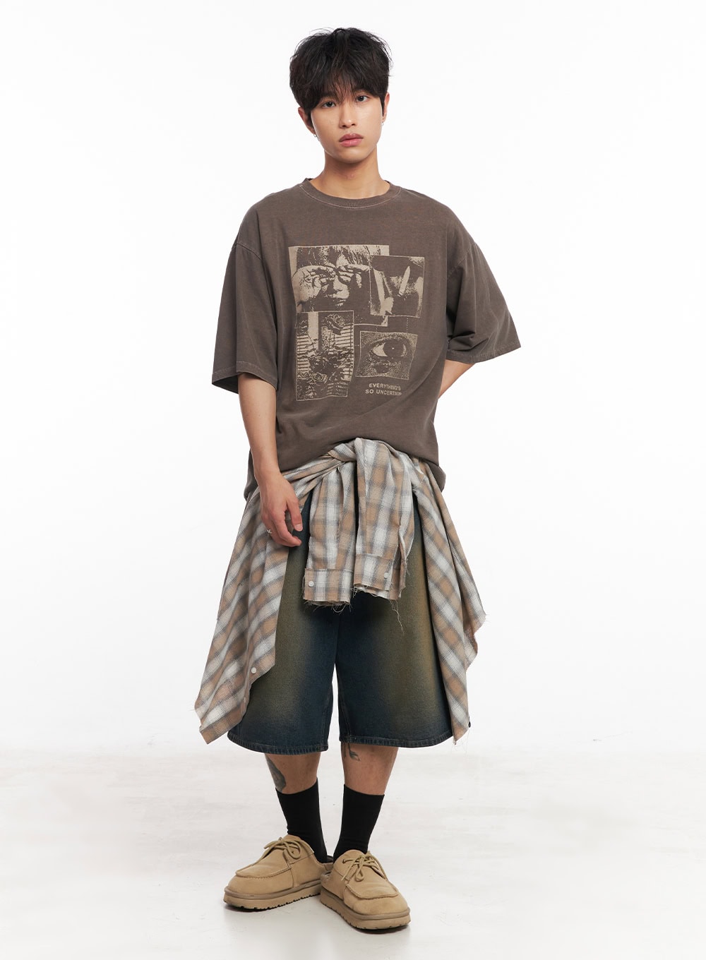 Men's Washed Relaxed-Fit Jorts (Dark blue) IY508